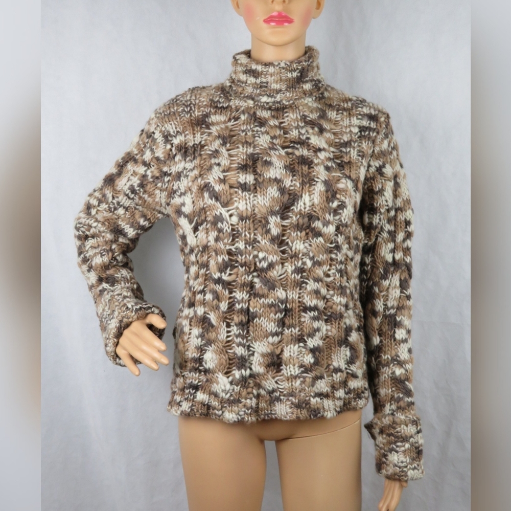 Wool Sweater Turtleneck Medium Brown Tan Cute Soft